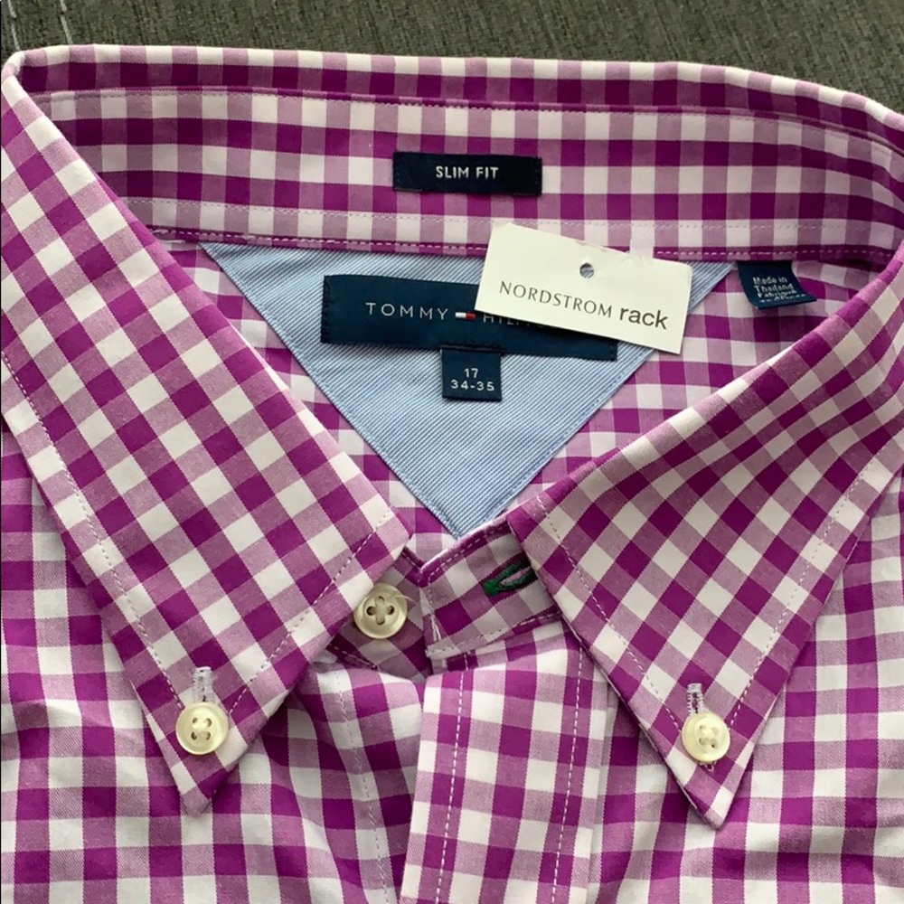 Timmy Hifiger Slim Fit Purple Gingham 17 34-35 NWT